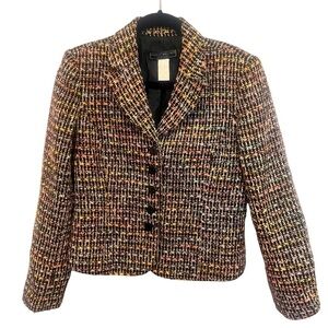 Harris Wallace Tweed Multi-color Single Breasted Blazer Size 8